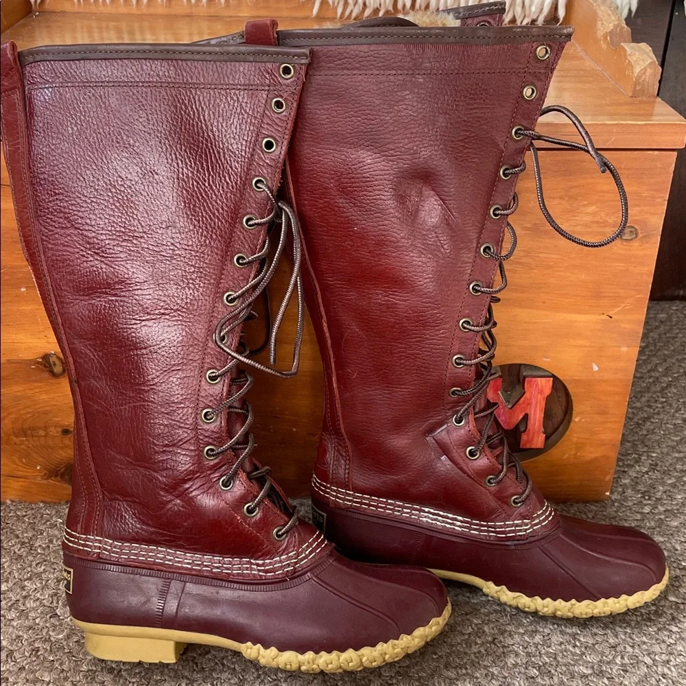 LL Bean rare 16” shearling lined boots cranberry - Picture 4 of 9